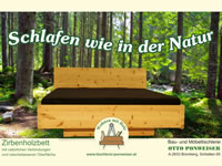 Zirbenholzbett mit natürlichen Verbindungen und naturbelassener Oberfläche